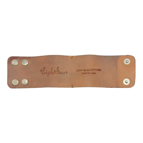 Leighelena GENUINE Leather Metallic Cuff Bracelet with Enamel Centerpiece - Picture 9 of 13